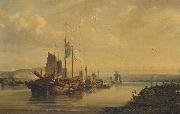 Auguste Borget A View of Junks on the Pearl River oil painting